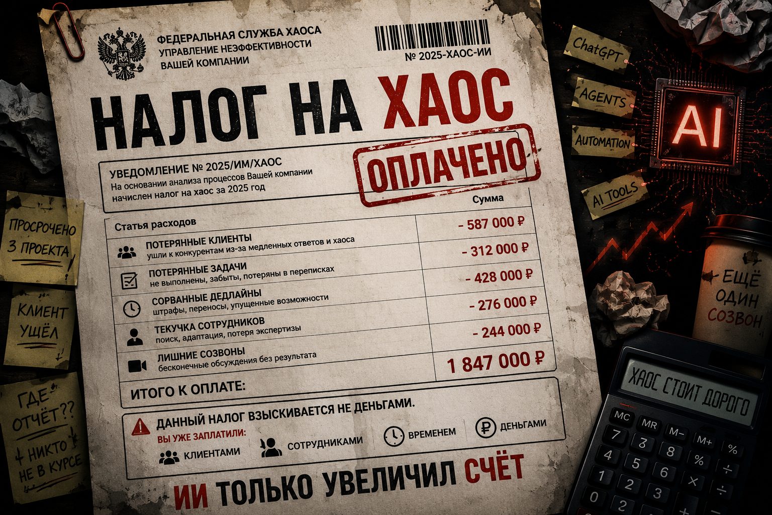 Налог на хаос: почему ИИ закроет твой бизнес быстрее налоговой